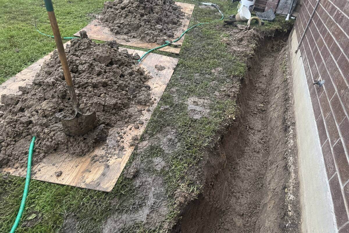 Trench opened along the edge of a slab foundation
