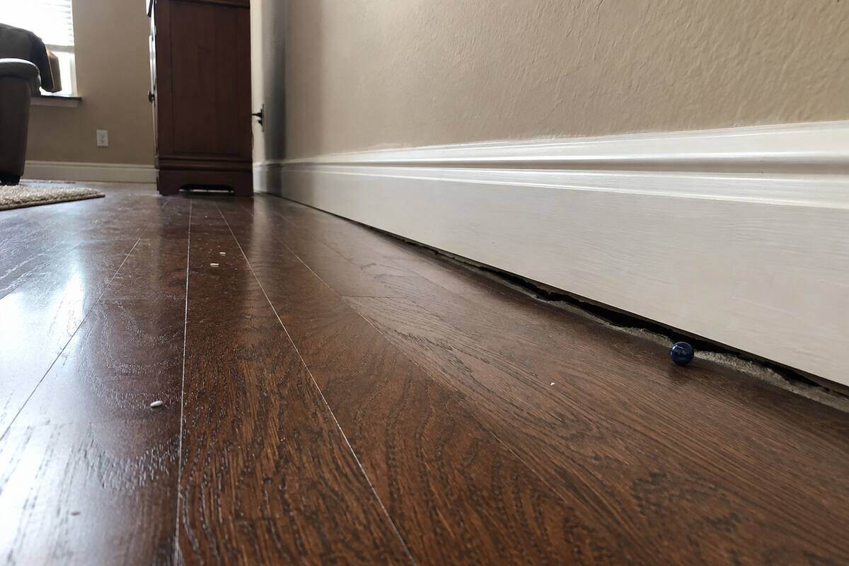 Sloping floor with a gap opening at the baseboard